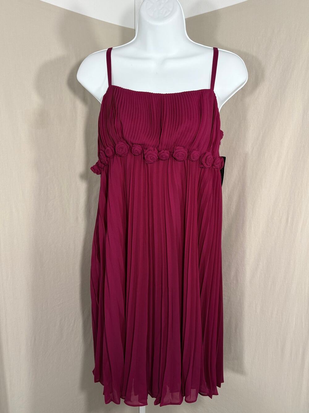 Nicole Miller Fuchsia Pleated Rosette Empire Waist Dress 6 NWT